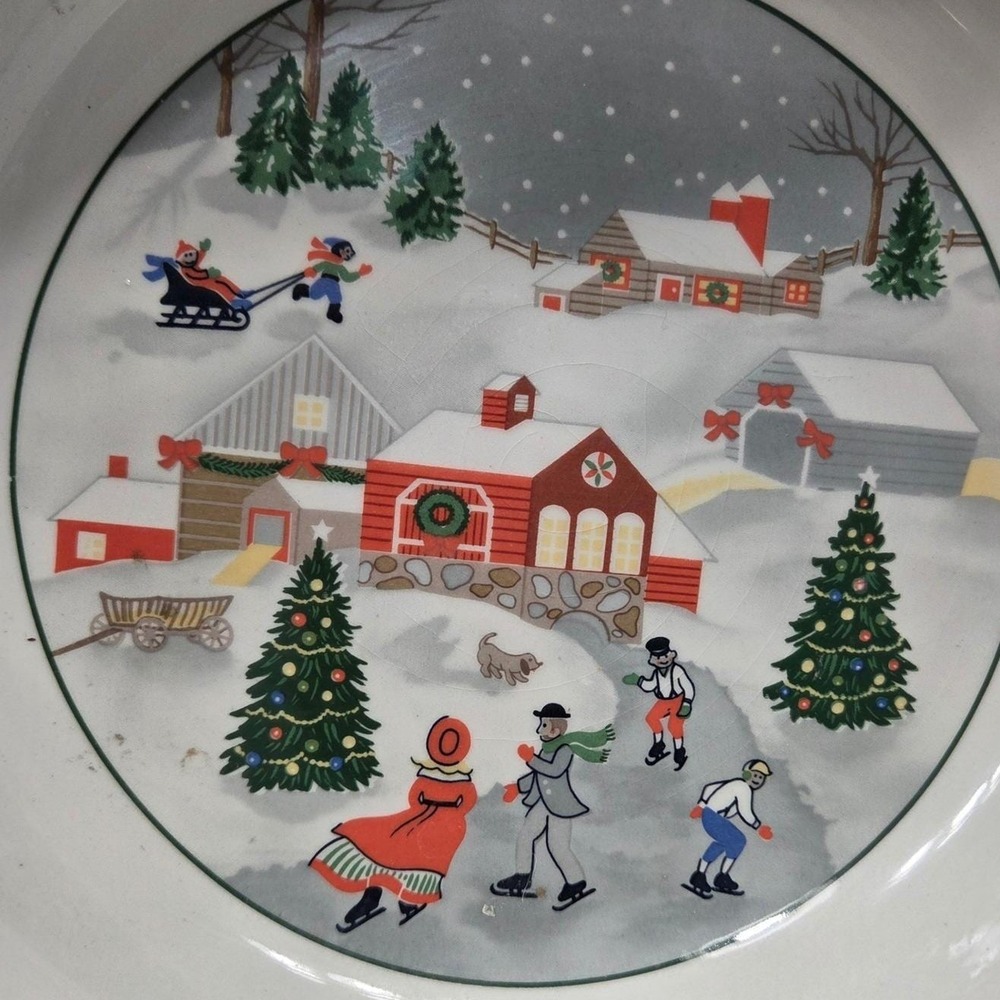 Vintage Sango Silent Night Joan Luntz Christmas Winter‎ Village Pasta Bowl 9"